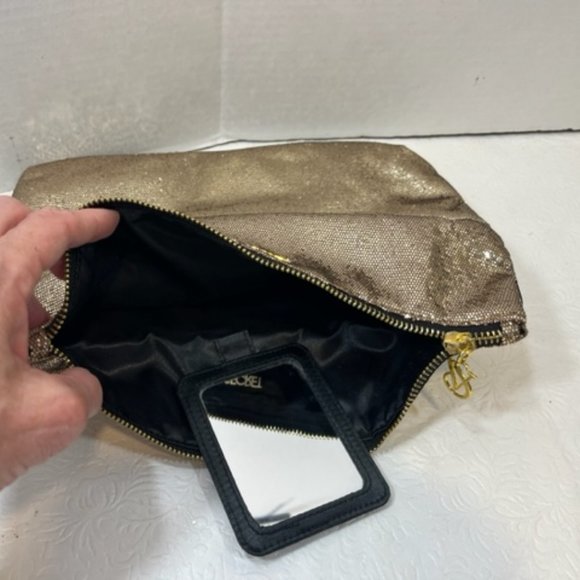Victoria's Secret Gold Sequin Zip Purse Clutch/Make Up Cosmetic Bag w/Mirror - Picture 5 of 6